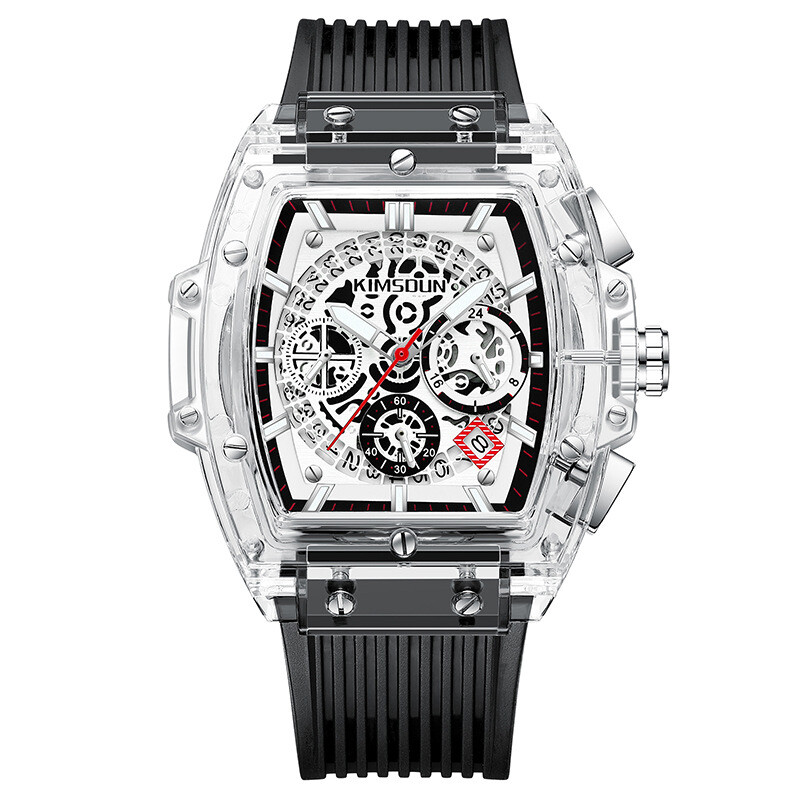 Нов многофункционален водоустойчив мъжки часовник с марка Jinshidun, прозрачни мъжки и дамски часовници във формата на варел, трансгранично предаване на живо, гореща разпродажба