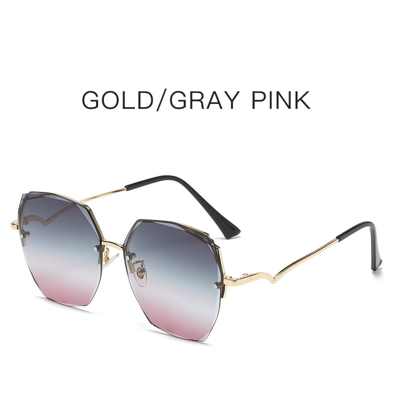 Нов стил модни дамски слънчеви очила без рамки, модни слънчеви очила с европейска и американска тенденция, очила с малък многоъгълник, които показват лице, на едро