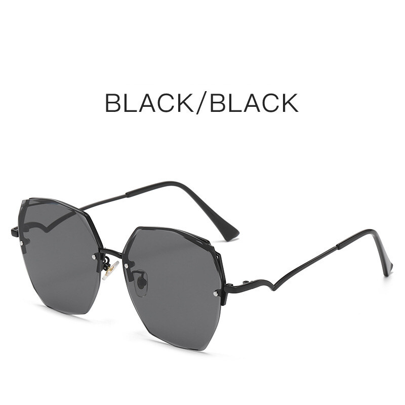 Нов стил модни дамски слънчеви очила без рамки, модни слънчеви очила с европейска и американска тенденция, очила с малък многоъгълник, които показват лице, на едро