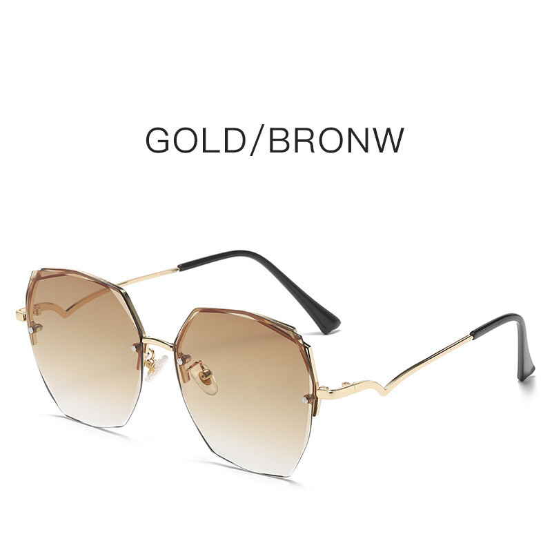 Нов стил модни дамски слънчеви очила без рамки, модни слънчеви очила с европейска и американска тенденция, очила с малък многоъгълник, които показват лице, на едро