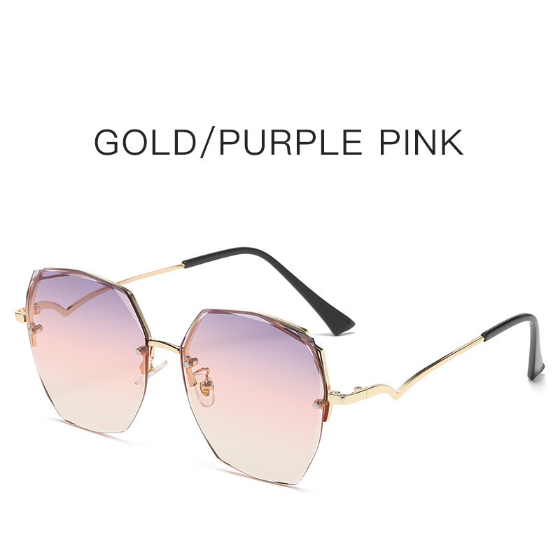 Нов стил модни дамски слънчеви очила без рамки, модни слънчеви очила с европейска и американска тенденция, очила с малък многоъгълник, които показват лице, на едро