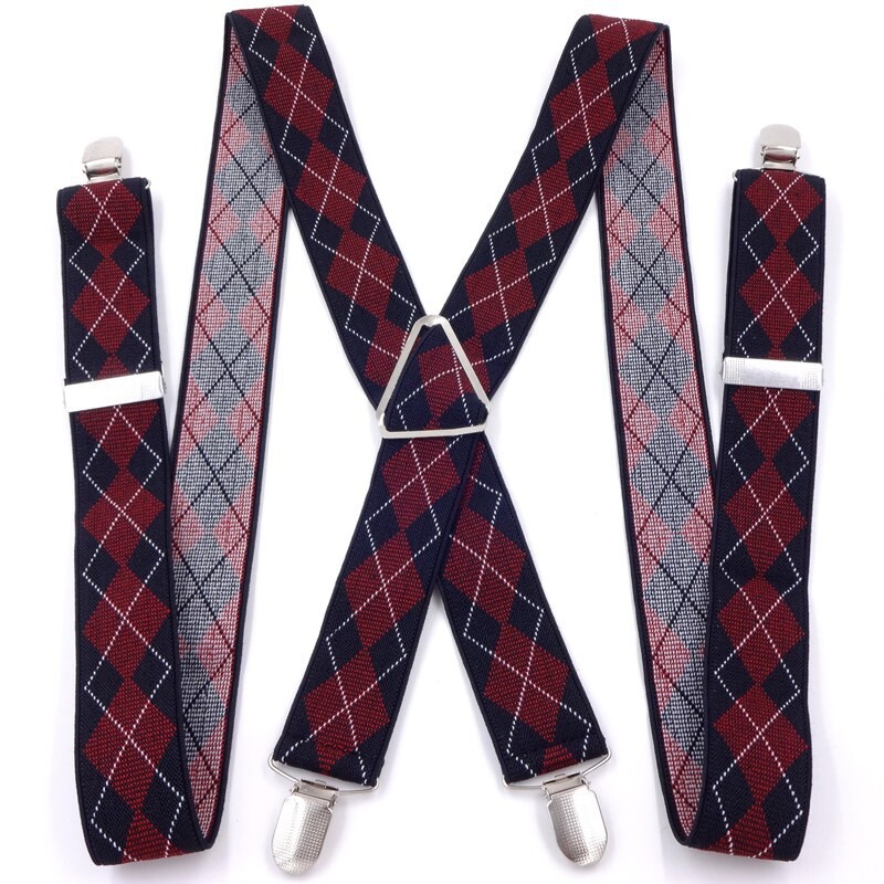 Muške hlače na tregere s četiri kopče za starije osobe i pune odrasle osobe koje nose trokutaste i četverostruke naramenice, šareni stilovi