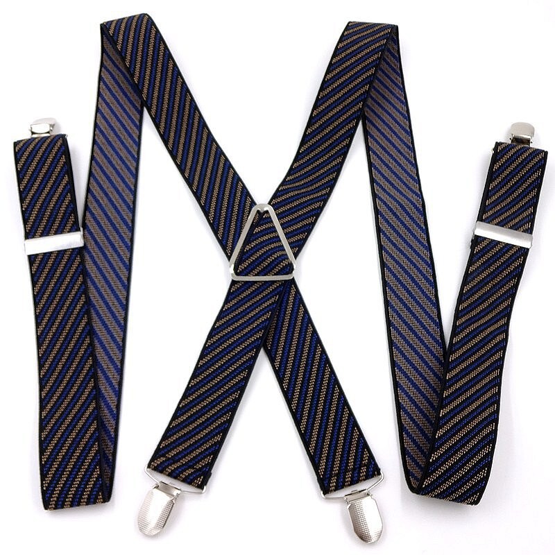 Muške hlače na tregere s četiri kopče za starije osobe i pune odrasle osobe koje nose trokutaste i četverostruke naramenice, šareni stilovi