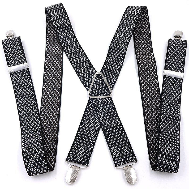 Muške hlače na tregere s četiri kopče za starije osobe i pune odrasle osobe koje nose trokutaste i četverostruke naramenice, šareni stilovi