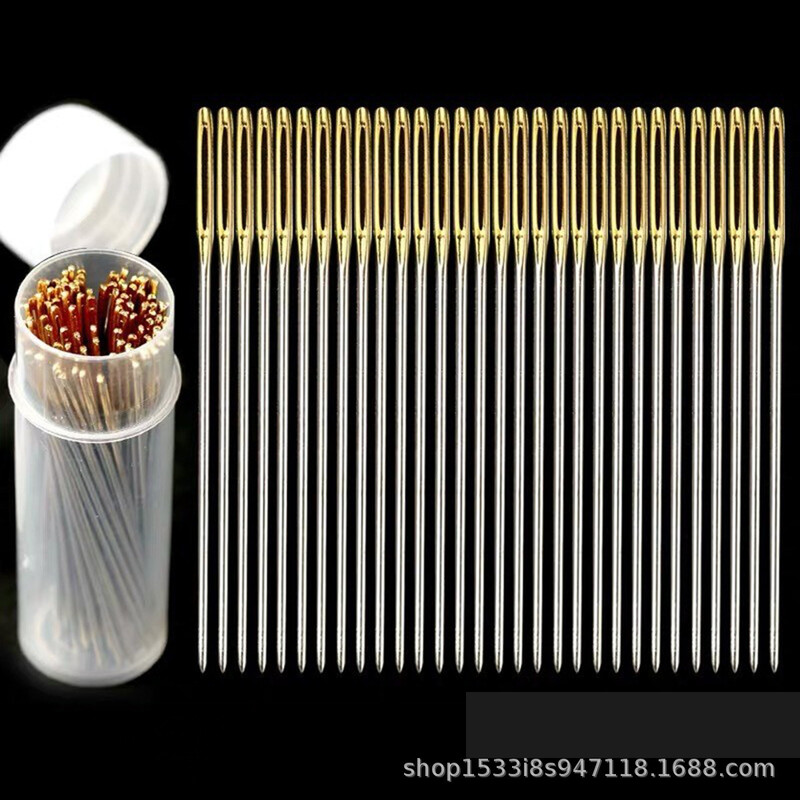 100 vnt auksuodegė adata su vidutinio tinklelio karoliukais siuvinėjimo adata kryžminio dygsnio adata buka aukso uodega adata neduria rankos