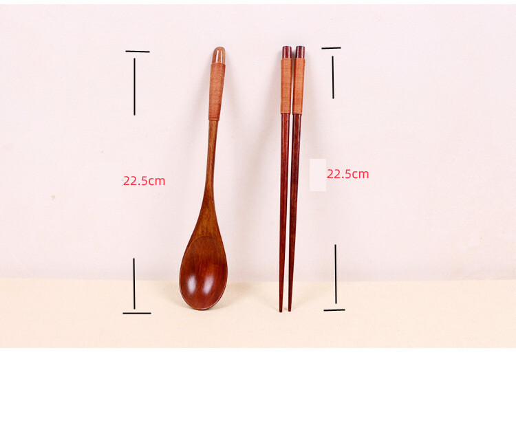 дървена японска и корейска тел, увита удобен комплект прибори за хранене, дървена вилица, лъжица, пръчици, комплект от три части, ученически дървени съдове за съхранение при пътуване