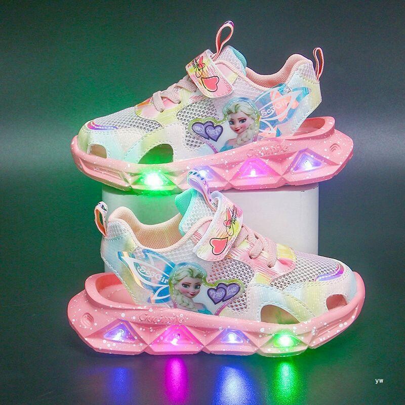 Vaikiškos sportinės basutės su lemputėmis mergaitėms 2023 m. vasaros naujos tinklinės tuščiavidurės vaikiškos nuo smūgių basutės mergaitei