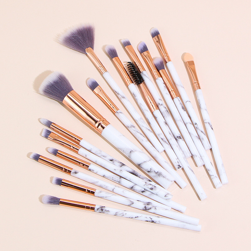 Gamintojų didmeninė prekyba 16 vnt marmuriniai atsitiktiniai makiažo šepetėliai 1 didelis 15 mažų makiažo šepetėlių grožio priemonės sandėlyje
