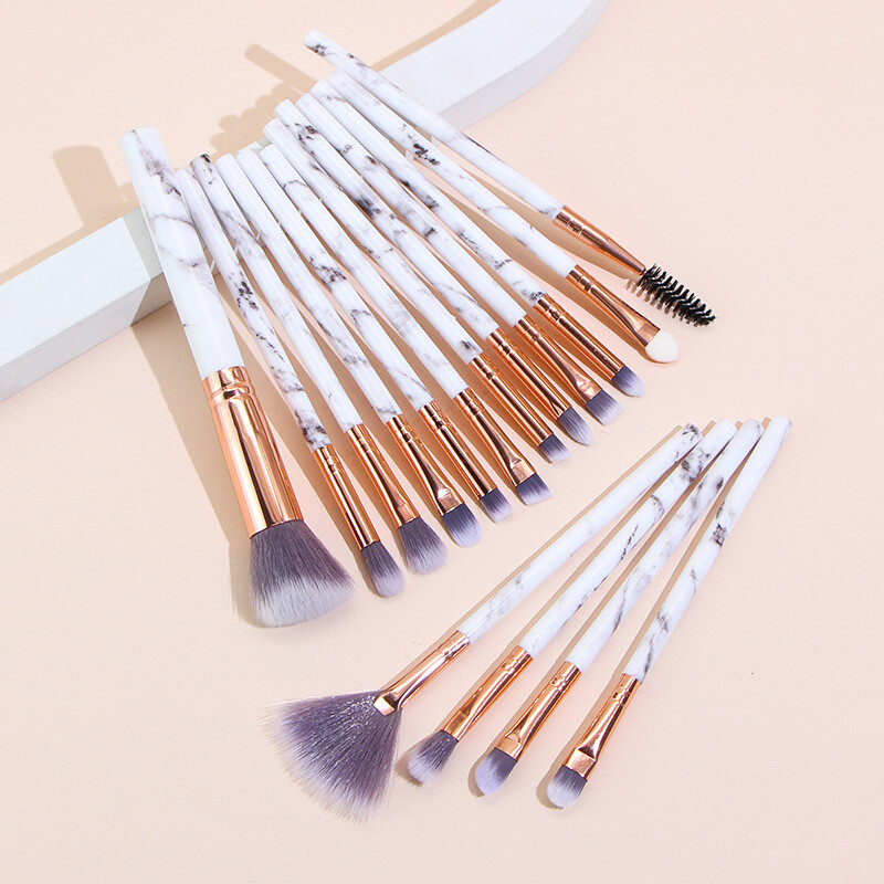 Gamintojų didmeninė prekyba 16 vnt marmuriniai atsitiktiniai makiažo šepetėliai 1 didelis 15 mažų makiažo šepetėlių grožio priemonės sandėlyje