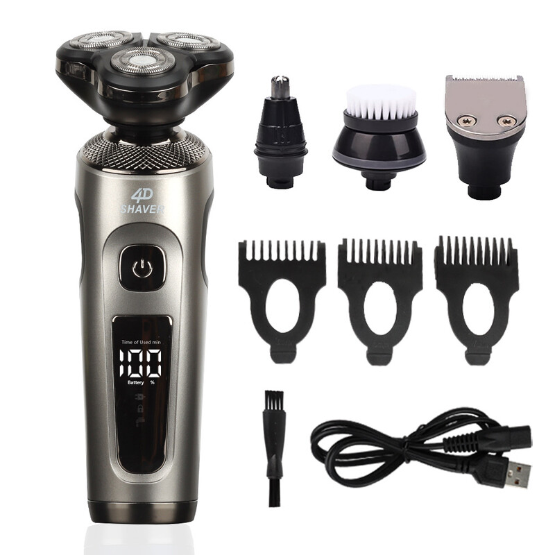 Pristatymas į kitą šalį HIENA daugiafunkcinis elektrinis skustuvas su trimis peiliukais ir skaitmeniniu ekranu su keičiama galvute Viso kūno skustuvas