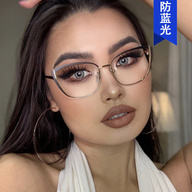 Piiriülene Euroopa ja Ameerika metallist kassisilma prillide raam 2022 uus anti-sinine hele lamepeegli värvi prillide raami isikupära