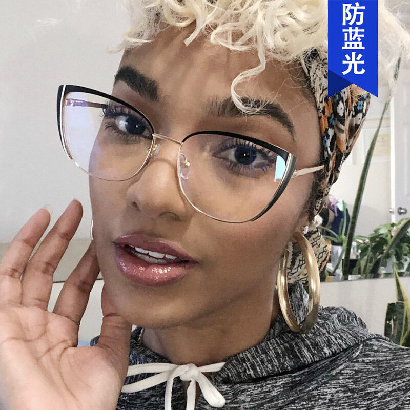 Piiriülene Euroopa ja Ameerika metallist kassisilma prillide raam 2022 uus anti-sinine hele lamepeegli värvi prillide raami isikupära