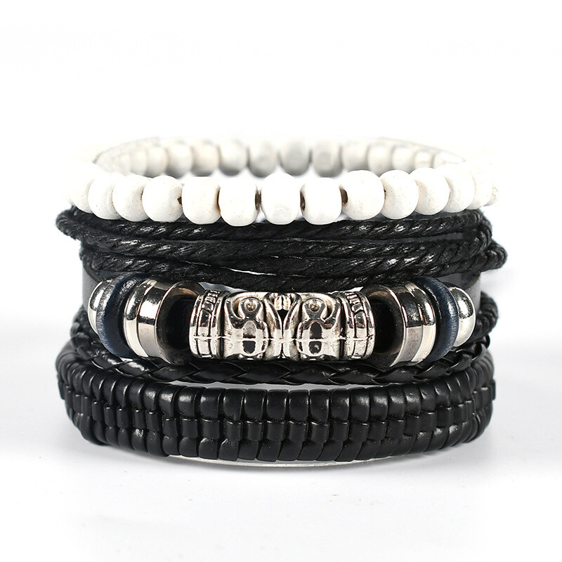 Európsky a americký módny náramok s príveskom na zápästie, cezhraničný hot-selling kožený náramok s očkom, sada korálok, náramok