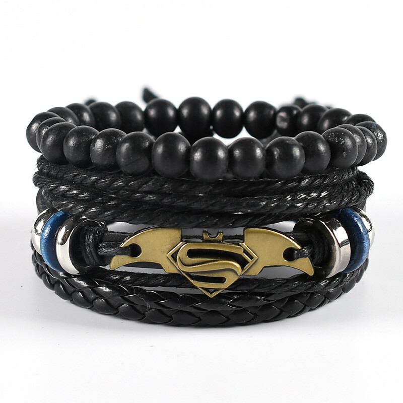 Európsky a americký módny náramok s príveskom na zápästie, cezhraničný hot-selling kožený náramok s očkom, sada korálok, náramok