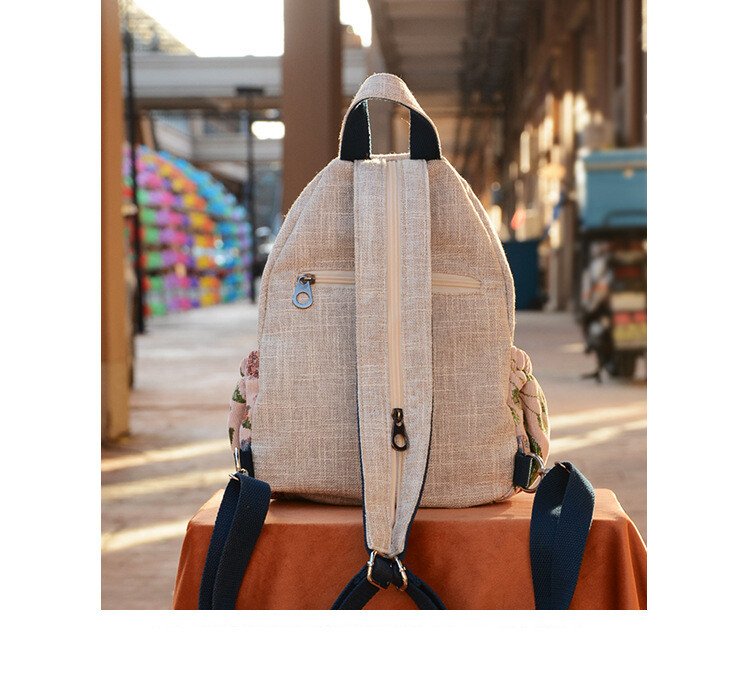 Jauna nacionālā stila literārā un mākslas mugursoma, rokām darināta soma, divslāņu atpūtas soma, viegla audekla mugursoma ar ziediem