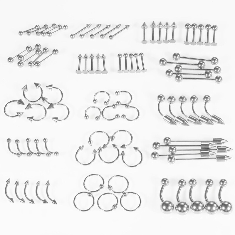 Agrafe pentru buze și nas din oțel inoxidabil Set de 85 de pachete individuale Cele mai vândute ace de nas pe Amazon Producători de accesorii pentru piercing transfrontaliere