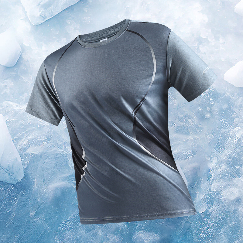 Marškinėliai trumpomis rankovėmis, vasariškas plonas ledinis šilkas, greitai džiūstantis, sportiškas, apvalus kaklo, trumpomis rankovėmis, didelis dydis, gradientas, kamufliažinis raštas, trumpomis rankovėmis per sieną