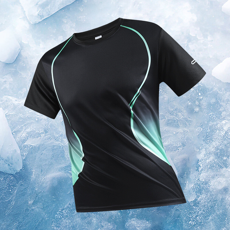 Marškinėliai trumpomis rankovėmis, vasariškas plonas ledinis šilkas, greitai džiūstantis, sportiškas, apvalus kaklo, trumpomis rankovėmis, didelis dydis, gradientas, kamufliažinis raštas, trumpomis rankovėmis per sieną