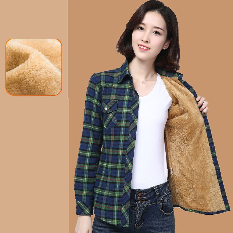 Nová zimná bunda pre ženy stredného a staršieho veku plus zamatová zahustená, chladuvzdorná kockovaná bunda s dlhým rukávom, zoštíhľujúcim pásom a teplými vrchnými dielmi