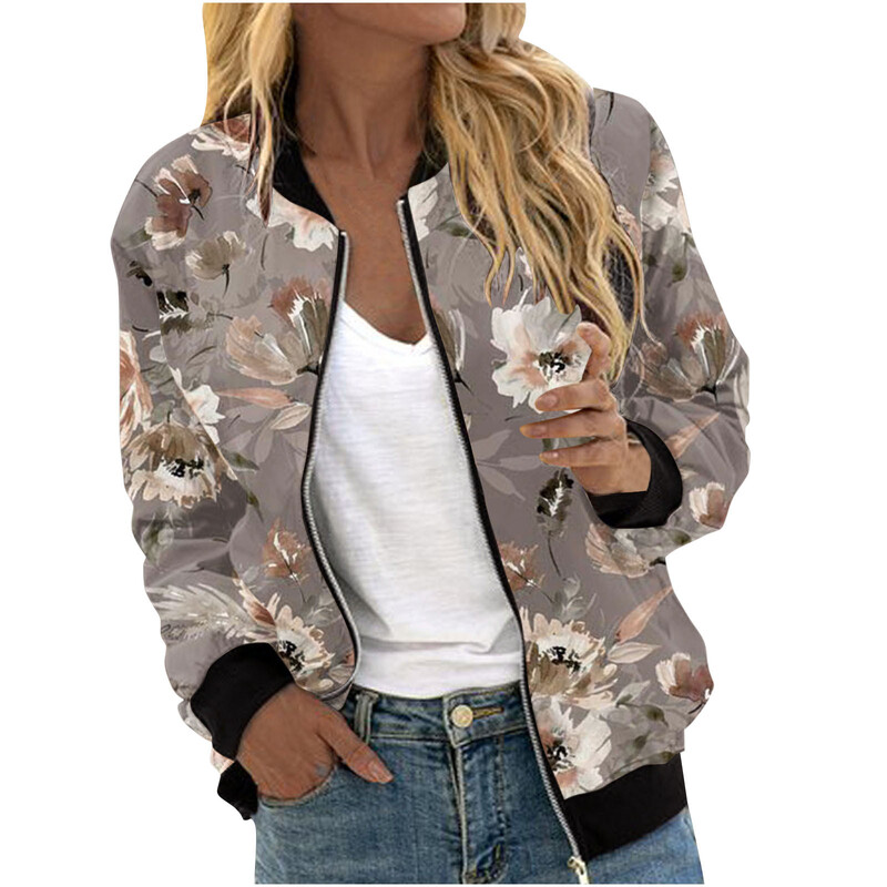 Užsienio prekyba Moteriški drabužiai Nauja gėlių serija Skaitmeninė 3D spausdinimo siūlai Striukė su užtrauktuku Moteriškas paltas Vientisas Dropshipping