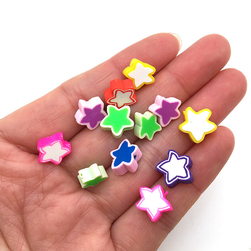 100 цветни любовни петолъчни звезди, меки глинени мъниста, обеци, бижута Направи си сам мека глина, перфорирано парче, гривна с мъниста 10 мм
