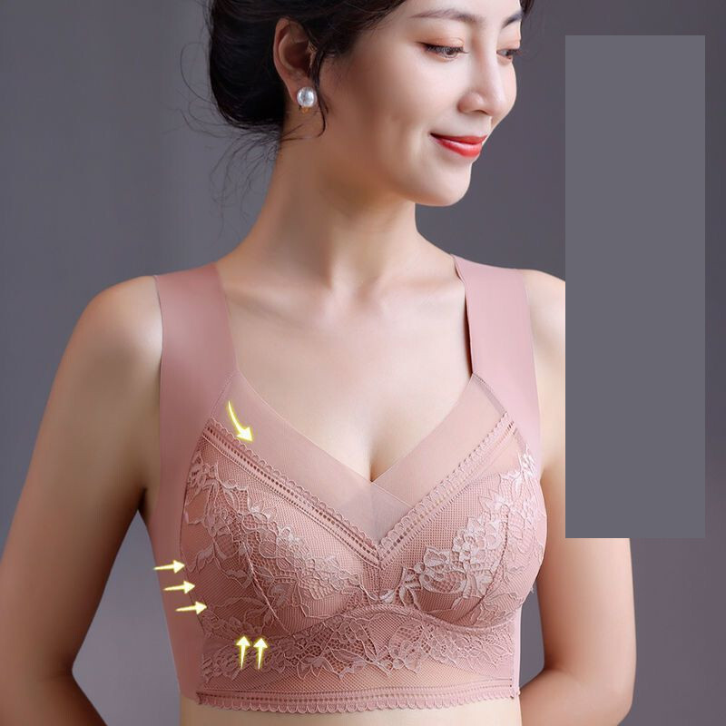 Голям сутиен без рамки Сутиен от една част, безшевна ледена копринена дантела против увисване, красиво бельо на гърба, дамска жилетка