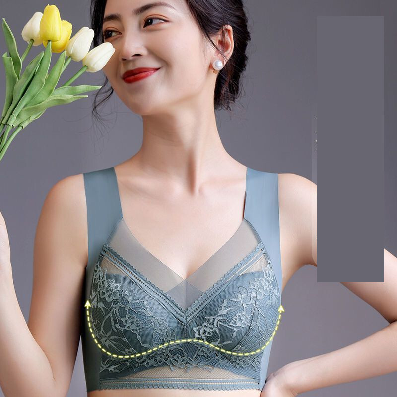 Голям сутиен без рамки Сутиен от една част, безшевна ледена копринена дантела против увисване, красиво бельо на гърба, дамска жилетка