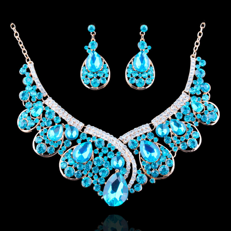 Европейска и американска мода, преувеличени диамантени сплави, колиета, обеци, булчински комплект, Близък изток, Африка, горещо продавани бижута