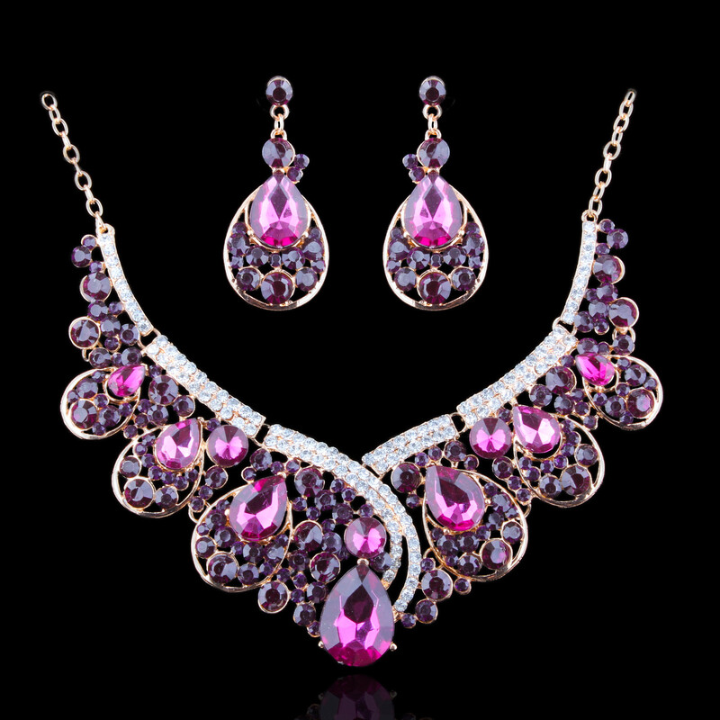 Европейска и американска мода, преувеличени диамантени сплави, колиета, обеци, булчински комплект, Близък изток, Африка, горещо продавани бижута