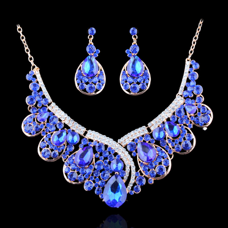 Европейска и американска мода, преувеличени диамантени сплави, колиета, обеци, булчински комплект, Близък изток, Африка, горещо продавани бижута