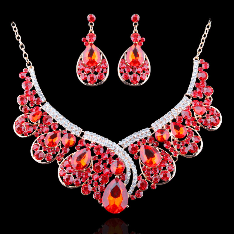 Европейска и американска мода, преувеличени диамантени сплави, колиета, обеци, булчински комплект, Близък изток, Африка, горещо продавани бижута