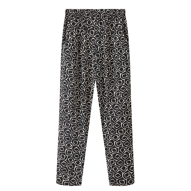 Летни тънки панталони на цветя на мама, големи размери, панталони с девет точки за средна възраст и възрастни, дамски големи размери, големи свободни еластични прави стил