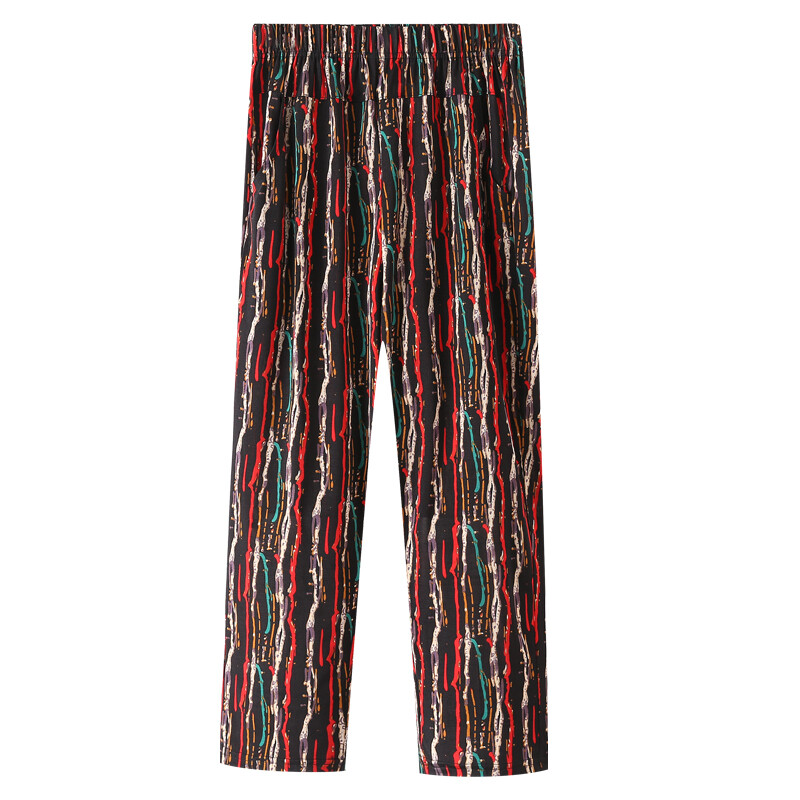 Pantaloni subțiri de vară cu flori de mamă, mărime mare, pantaloni în nouă puncte pentru vârsta mijlocie și vârstnici, mărime mare pentru femei, stil drept elastic mare, largi