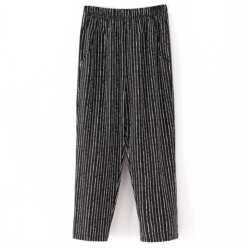 Летни тънки панталони на цветя на мама, големи размери, панталони с девет точки за средна възраст и възрастни, дамски големи размери, големи свободни еластични прави стил