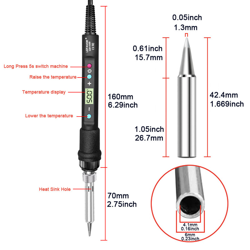 80W vidinis šildymas skaitmeninis ekranas reguliuojama temperatūra pastovios temperatūros rinkinys elektrinis lituoklis elektrinis lygintuvas suvirinimo rašiklis namų priežiūros įrankis