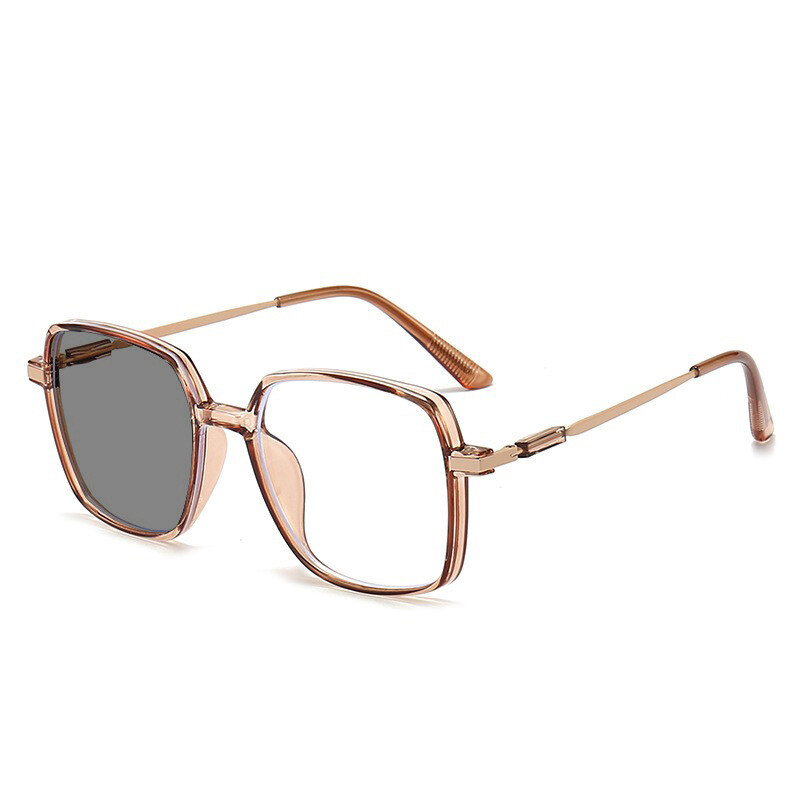  Интелигентни очила за четене с промяна на цвета, квадратни мъжки и дамски големи рамки, обикновена рамка, степен на анти-синя светлина, фоточувствителност, сиви очила