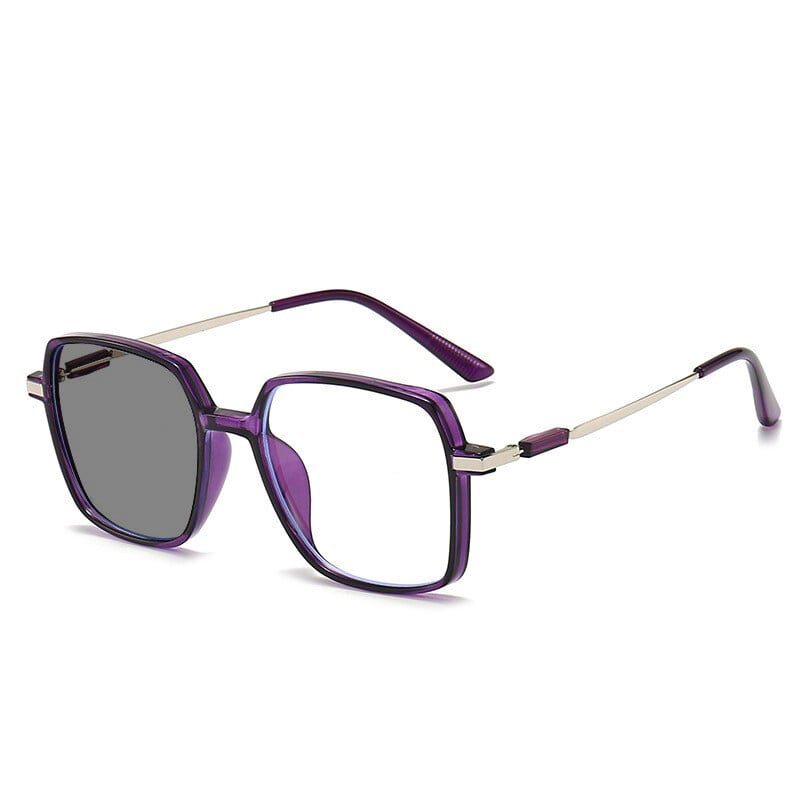  Интелигентни очила за четене с промяна на цвета, квадратни мъжки и дамски големи рамки, обикновена рамка, степен на анти-синя светлина, фоточувствителност, сиви очила