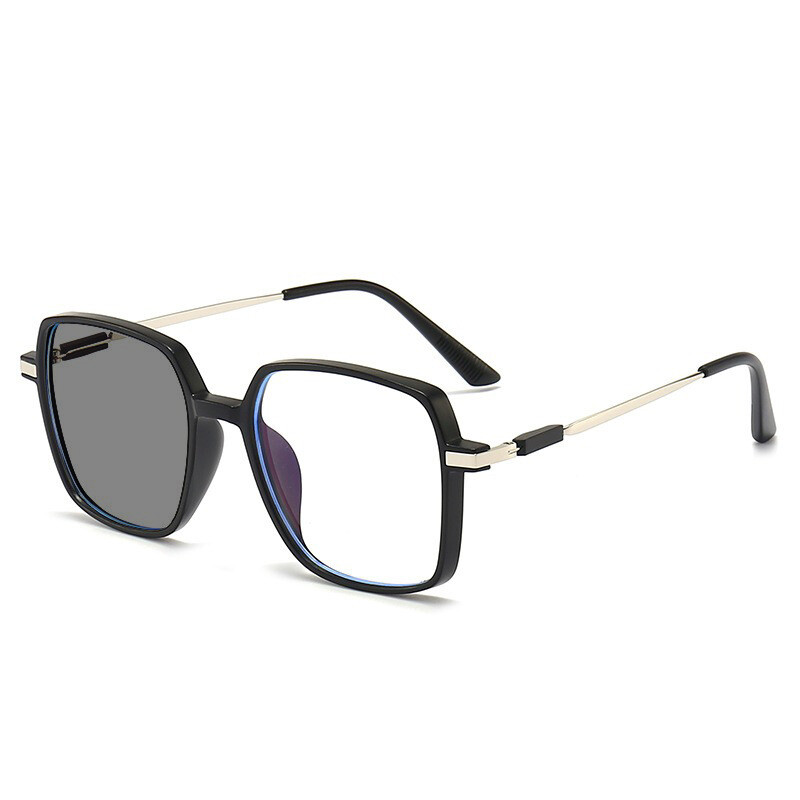  Интелигентни очила за четене с промяна на цвета, квадратни мъжки и дамски големи рамки, обикновена рамка, степен на анти-синя светлина, фоточувствителност, сиви очила