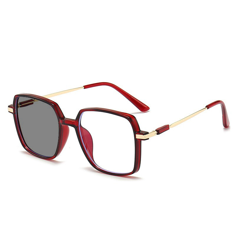  Интелигентни очила за четене с промяна на цвета, квадратни мъжки и дамски големи рамки, обикновена рамка, степен на анти-синя светлина, фоточувствителност, сиви очила