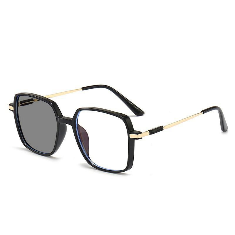  Интелигентни очила за четене с промяна на цвета, квадратни мъжки и дамски големи рамки, обикновена рамка, степен на анти-синя светлина, фоточувствителност, сиви очила