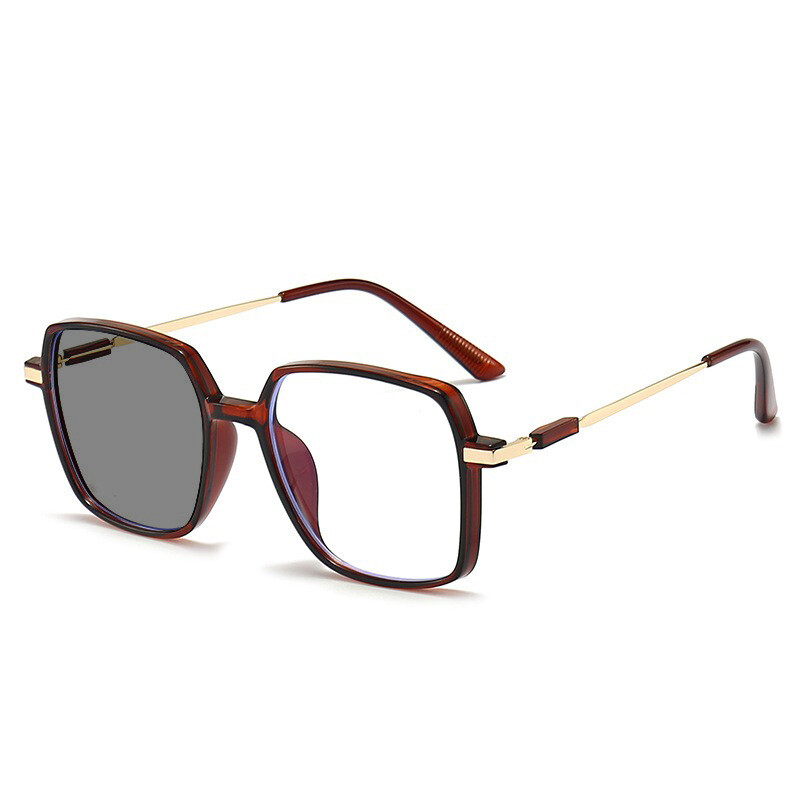  Интелигентни очила за четене с промяна на цвета, квадратни мъжки и дамски големи рамки, обикновена рамка, степен на анти-синя светлина, фоточувствителност, сиви очила