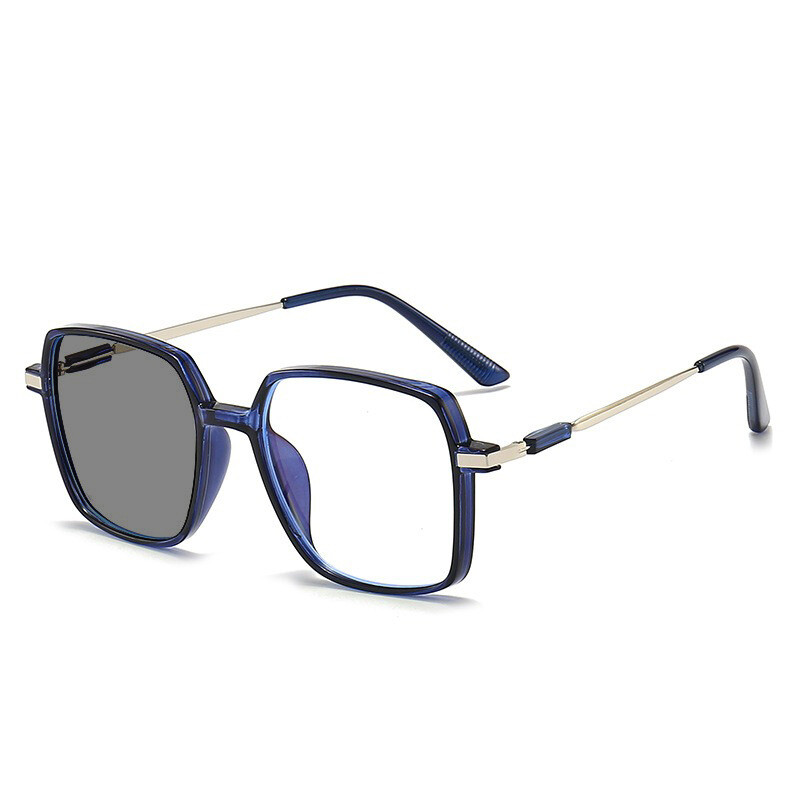  Интелигентни очила за четене с промяна на цвета, квадратни мъжки и дамски големи рамки, обикновена рамка, степен на анти-синя светлина, фоточувствителност, сиви очила