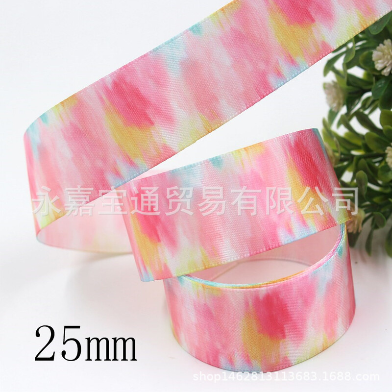 25 мм дъгова градиентна топлопреносна оребрена лента с щампа от полиестерна лента, ръчно изработена панделка за глава