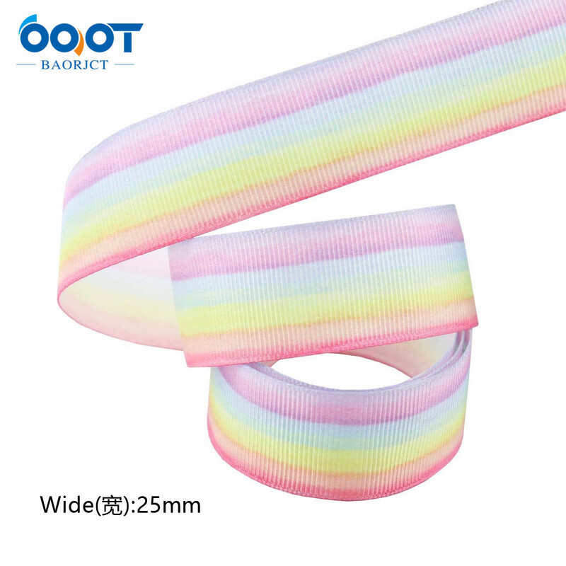25 мм дъгова градиентна топлопреносна оребрена лента с щампа от полиестерна лента, ръчно изработена панделка за глава