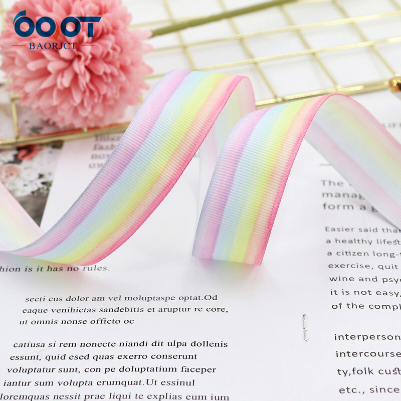 25 мм дъгова градиентна топлопреносна оребрена лента с щампа от полиестерна лента, ръчно изработена панделка за глава