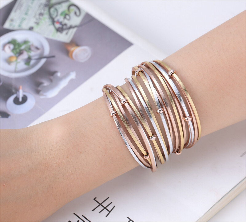 Populiarūs Europos ir Amerikos tarpvalstybiniai aukščiausios klasės papuošalai moterims, madinga ir universali dvisluoksnė apyrankė su magnetine sagtimi iš natūralios odos, retro austinė apyrankė