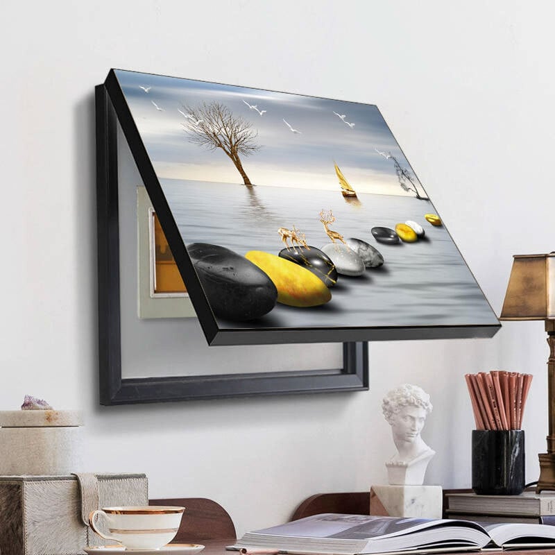 Elektros dėžutės dangtelis, blokuojantis dažymas paprasta paskirstymo dėžė, lengvas prabangus pakabinamas paveikslas be gręžimo, kad užblokuotų skandinaviškos svetainės jungiklių dėžės paveikslėlį