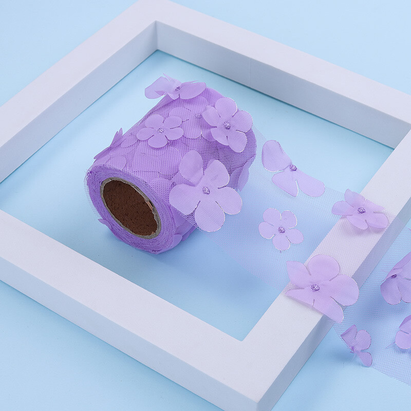 Tiesioginis gamyklos trimačių siuvinėjimo su daugiamačiu taškiniu gradientu tiekimas, gėlė, juostelė, tiulio medžiaga, 10 jardų ilgio juosta