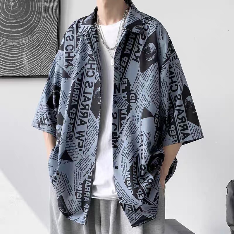 Извънгабаритна риза с кубинска яка и цветя с 300 котки за мъже и жени, свободна плажна риза с къси ръкави в стил Хонконг