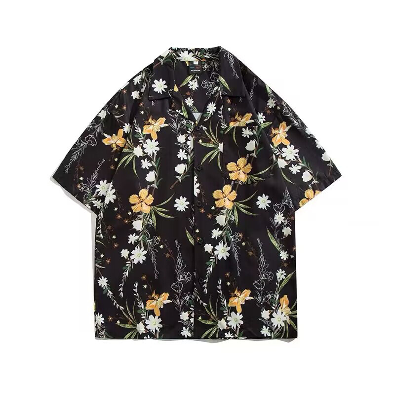 Извънгабаритна риза с кубинска яка и цветя с 300 котки за мъже и жени, свободна плажна риза с къси ръкави в стил Хонконг
